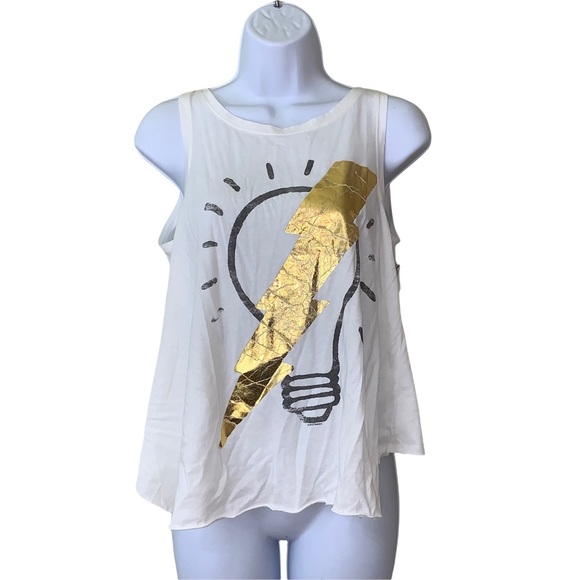 Junk Food Tee Shirt Sleeveless White Foil Lightbulb Idea Crop Top - Picture 1 of 12